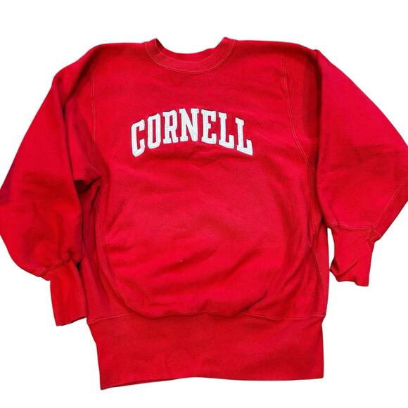 Vtg 80s Cornell Reverse Weave Warm Up Red Champion Crewneck Sweatshirt Medium - Picture 1 of 9